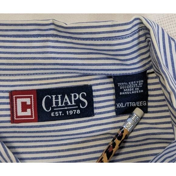 Men’s Chaps 2XL Cotton Pin Striped Short Sleeve Button Down Shirt - Picture 3 of 4